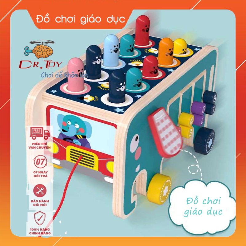 DrToy - Bộ đồ chơi trẻ em 4 trong 1 mẫu mới nhất 2020 gồm: đập chuột, xếp số, xoay bánh răng, ô tô kéo giúp bé chất liệu gỗ an toàn, giúp trẻ vừa chơi vừa học