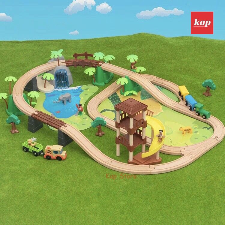 Jungle train set, Wooden Railway 107pcs, playable with Brio, Hape wooden railway