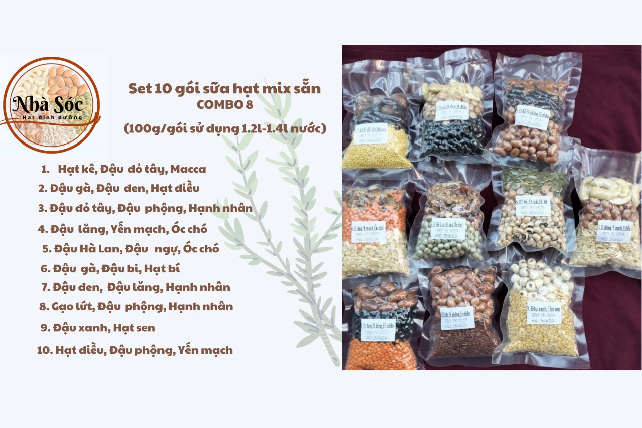 Set hạt dinh dưỡng làm sữa hạt [COMBO 10 NGÀY Mix sẵn 100g/gói]