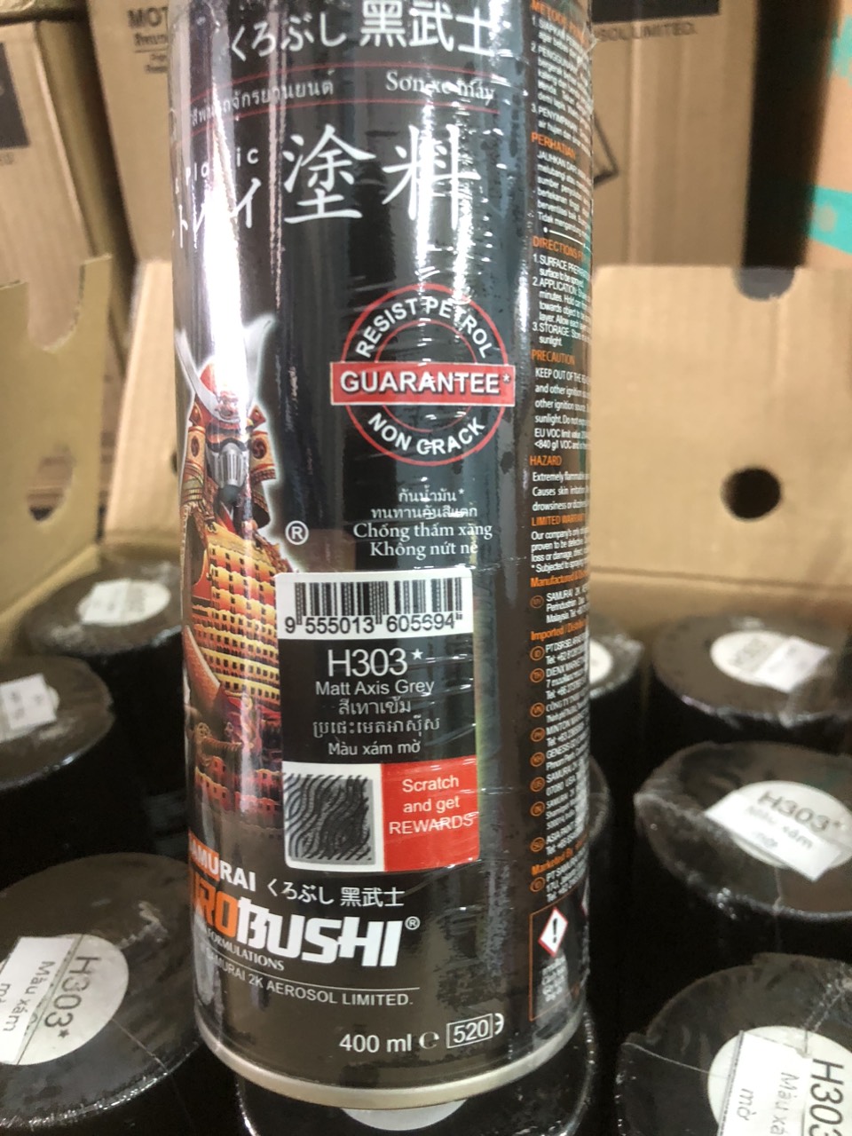 Sơn xịt Samurai Chính Hãng màu Xám Mờ - H303*. (400ml)