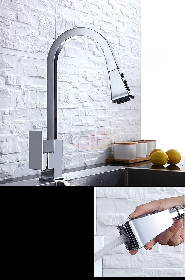 Vòi rửa bát nóng lạnh Pulldown Spray ZT5509-polished (Dây rút)