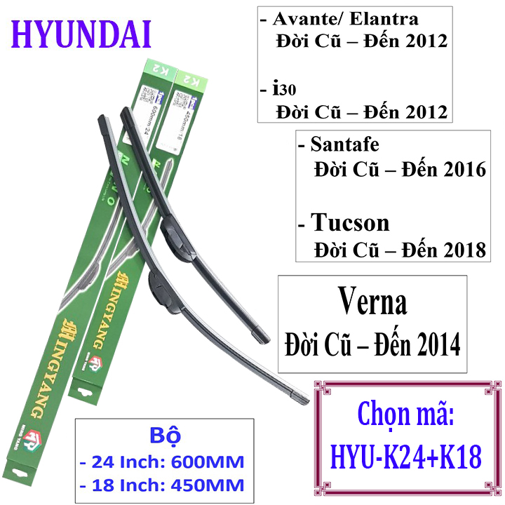 Bộ 2 thanh gạt nước mưa ô tô Nano mềm cao cấp dành cho hãng xe Hyundai: Getz-Accent-Avente-Elantra-i10-i20-i30-santafe-Sonata-Tucson-Starex-Verna