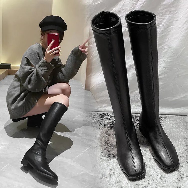 Bốt Cao Cổ Nữ Ullzzang da trơn gót 3,5cm( hàng sẵn)