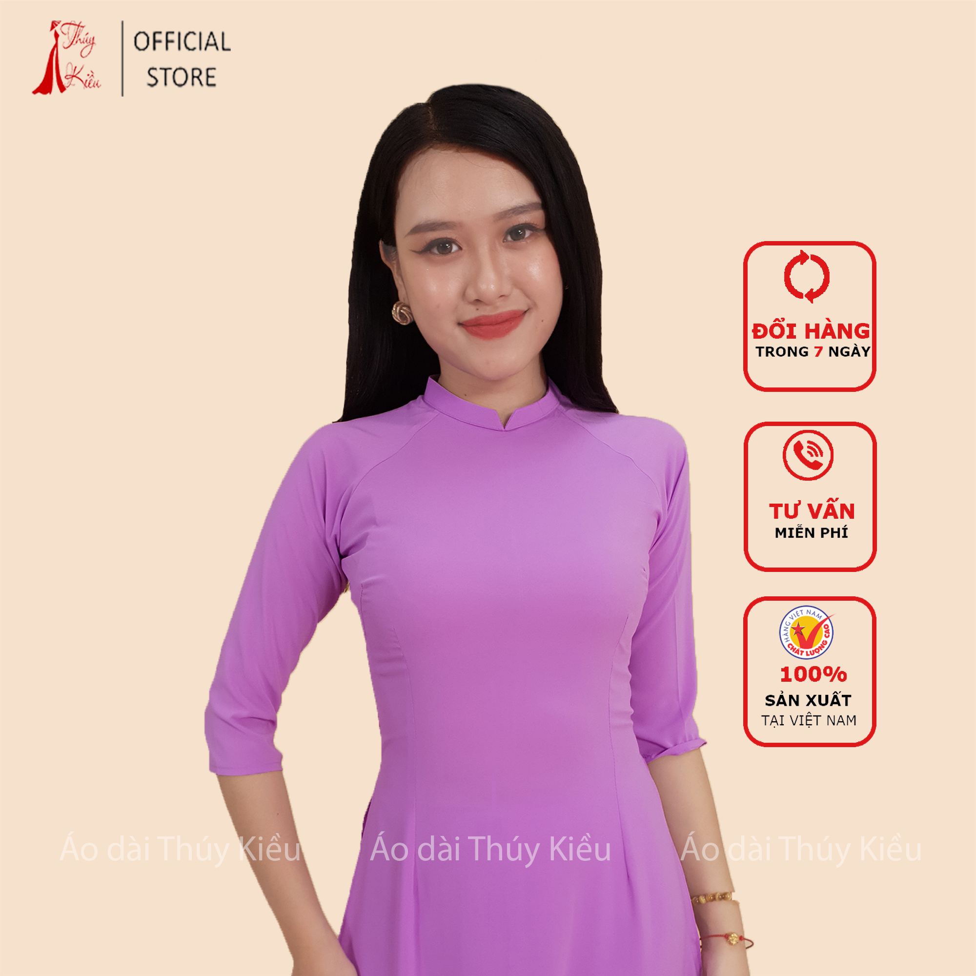 Áo dài trơn lụa nhật cổ 2 cm màu tím nhạt ak15 ❤️freeship❤️ mềm mại, co giãn, thấm hút mồ hôi, áo dài truyền thống, áo dài giá rẻ