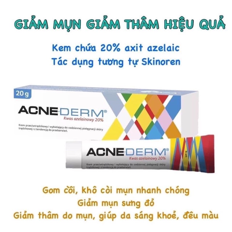 Tuýp Bôi Mụn Azelaic Acid 20% Acnederm (Mụn Sưng Viêm, Thâm Đỏ, Mụn Trứng Cá)