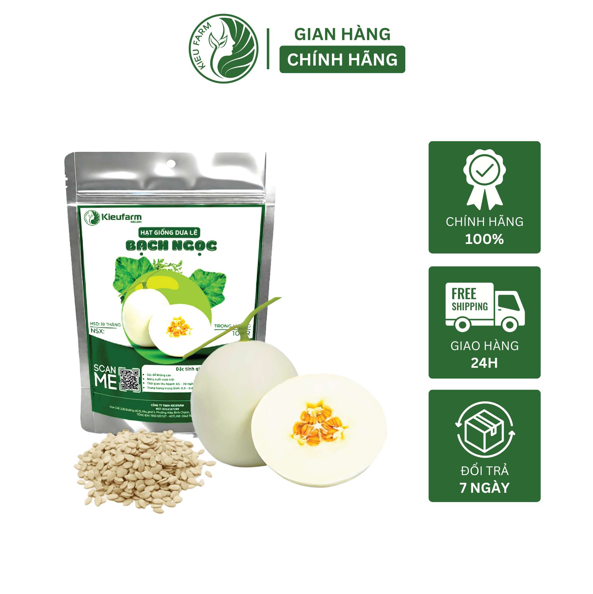 Hạt giống dưa lê Bạch Ngọc Ngọt Thanh, Ruột Trắng_KIEUFARM