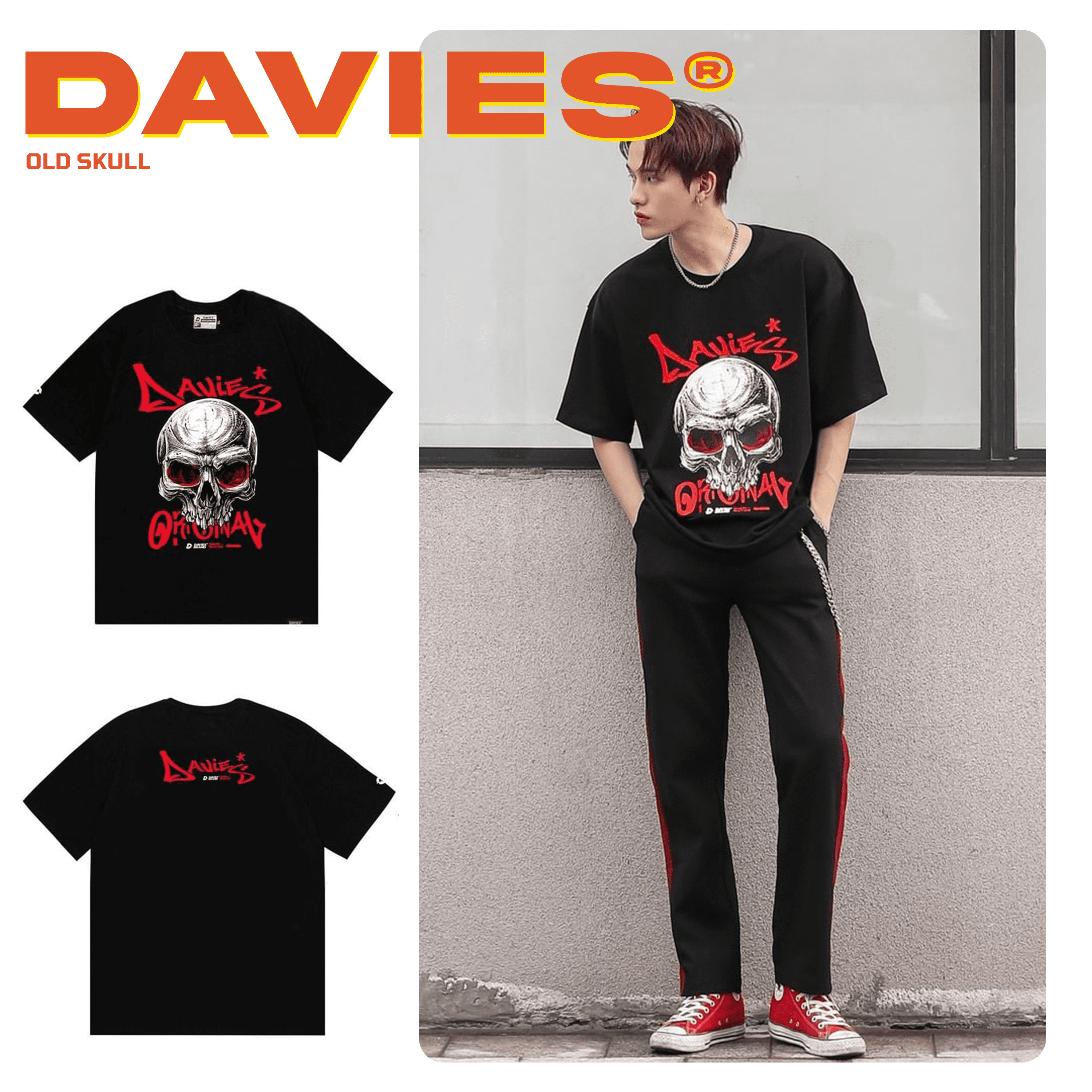 Áo thun Davies nam nữ DSW Tee Old Skull