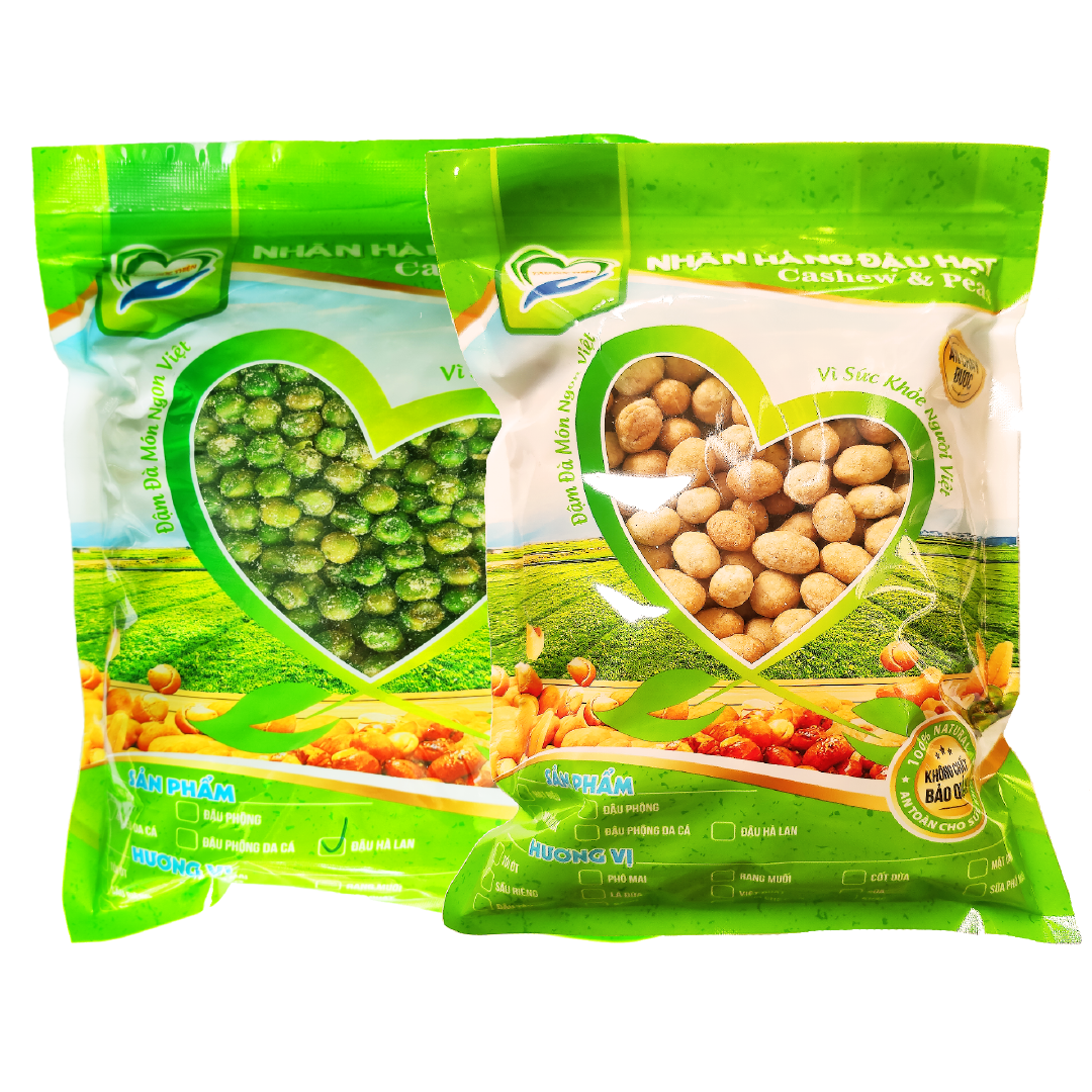 Combo 1KG Tự Chọn: Đậu Phộng Da Cá Nước Cốt Dừa và Đậu Hà Lan Phô Mai Tâm Đức Thiện 2 Túi ZIP 500GR Thực Phẩm Đóng Gói Đóng Hộp Ăn Liền đồ ăn vặt hà lan rang muối bánh kẹo quà Tết