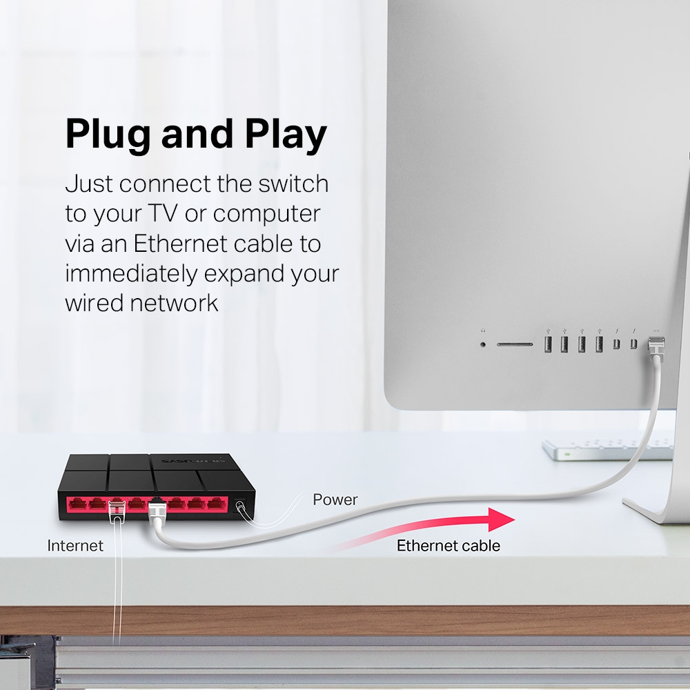 Bộ chia mạng Mercusys MS108G gigabit 8-Port 10/100/1000 Mbps hàng chính hãng, Bộ chia lan Switch chia mạng- VDH STORE