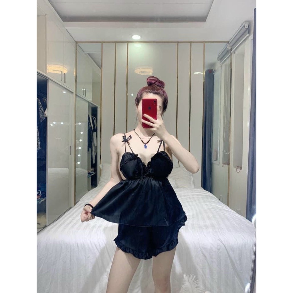 Sét phi đồ ngủ áo hai dây phối quần đùi cực xinh ,chất phi lụa mềm mịn mát