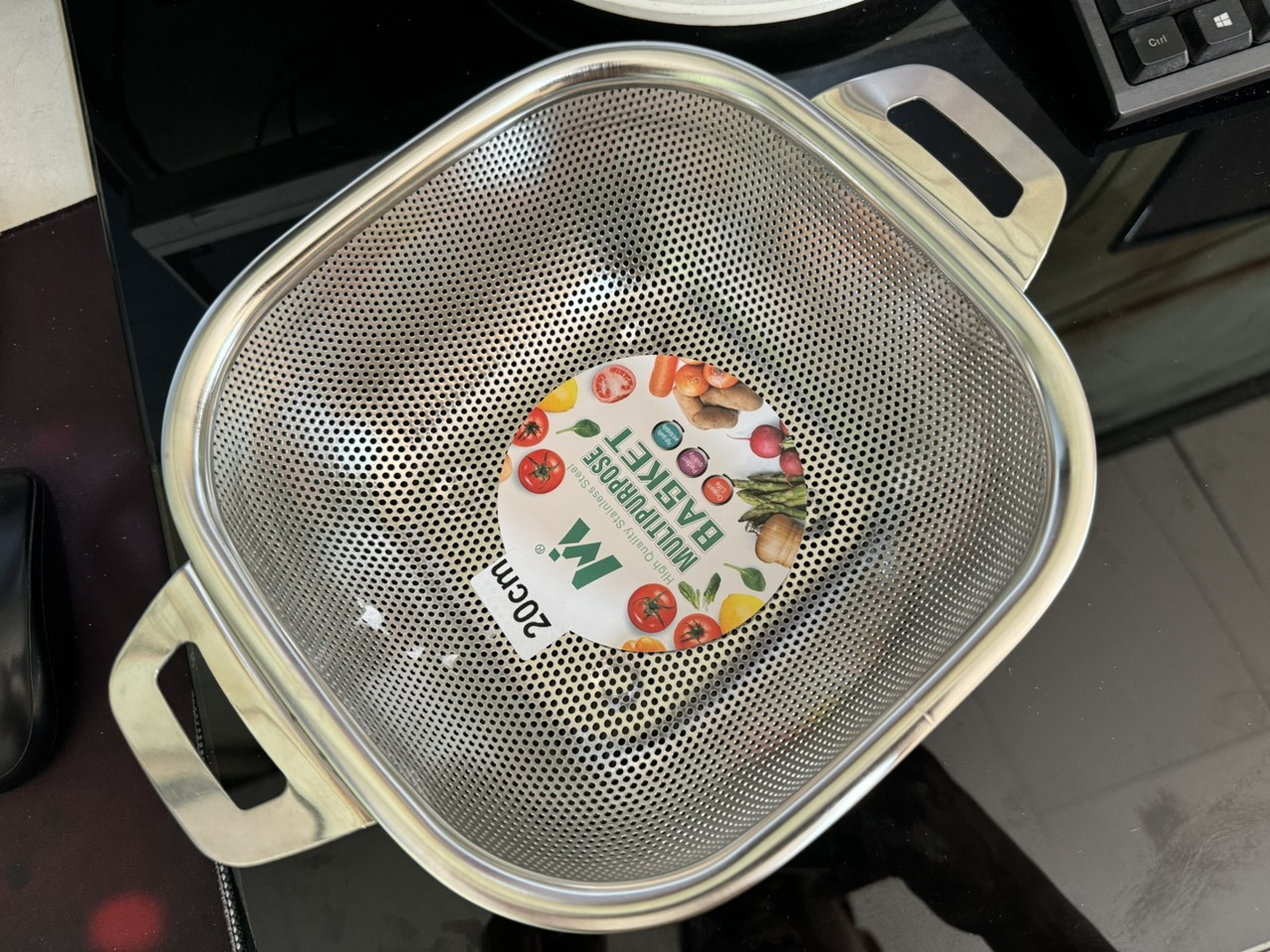 Rổ inox có quai cầm dày không gỉ sét size 20cm sáng bóng siêu bền bỉ - rổ lưới lược inox vuông có tay tầm đựng rau củ