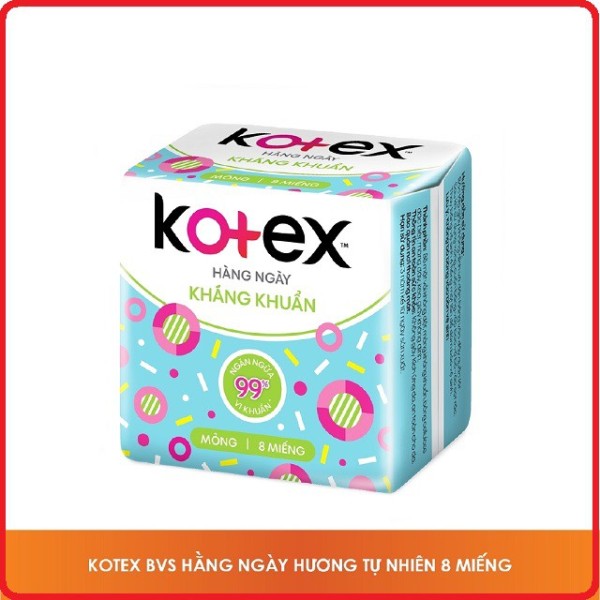 Băng vệ sinh Kotex hàng ngày kháng khuẩn gói 8 miếng cam kết hàng đúng mô tả sản xuất theo công nghệ hiện đại an toàn cho người sử dụng cao cấp