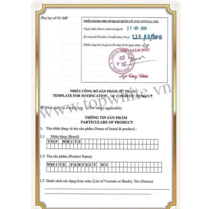 Sữa Rửa mặt Top White D5 mới