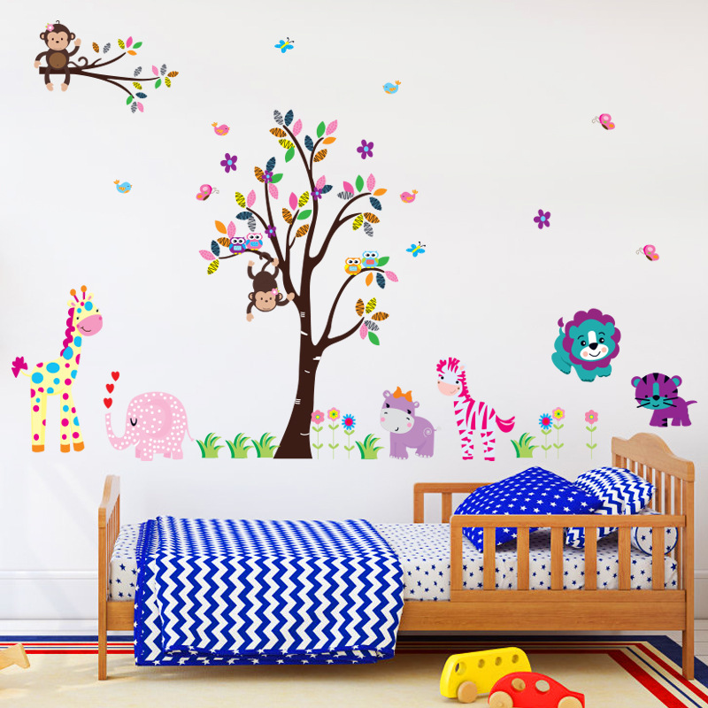 (Size lớn)Decal dán tường VUI CÙNG KHỈ CON HPMDF5099 Sticker Tranh Dán Tường -- Decal dán tường cho bé - Decal dán tường động vật