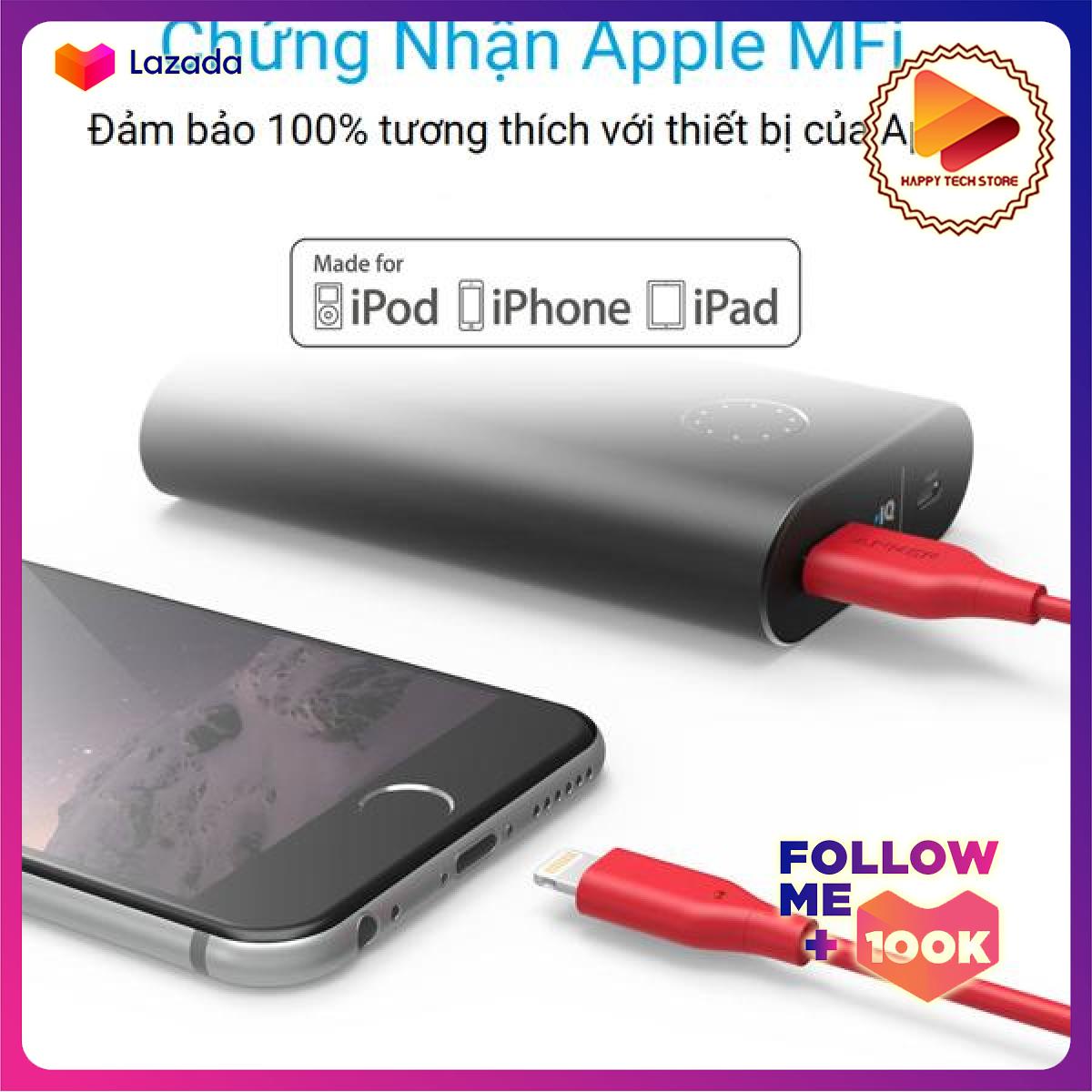 Cáp dây dù siêu bền dành cho iphone Lightning Anker Powerline - Dài 0.3m - A8114