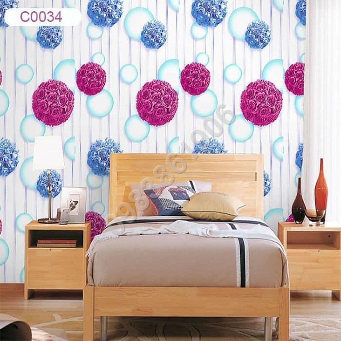 10m giấy dán tường hoa tú cầu tím 3d ( cuộn 10m khổ rộng 45cm, có sẵn keo)