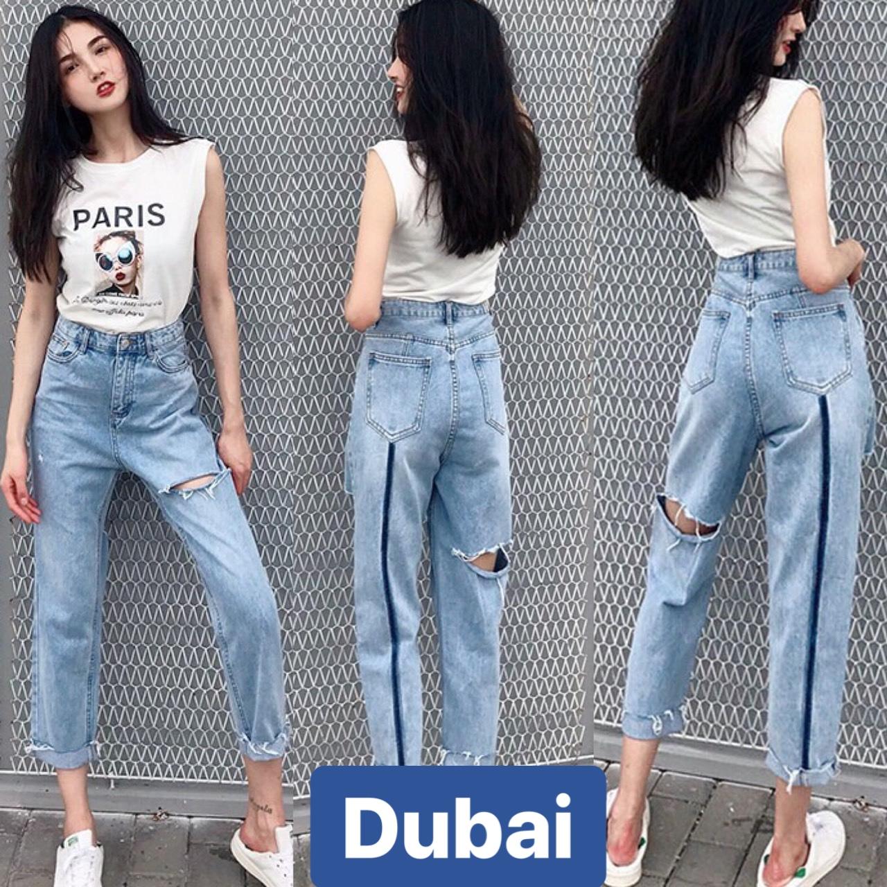 QUẦN JEAN BAGGY NỮ XANH RÁCH ĐÙI SAU SỌC LƯNG CAO NÂNG MÔNG HOT TREND CAO CẤP DB-030 - DUBAI FASHION