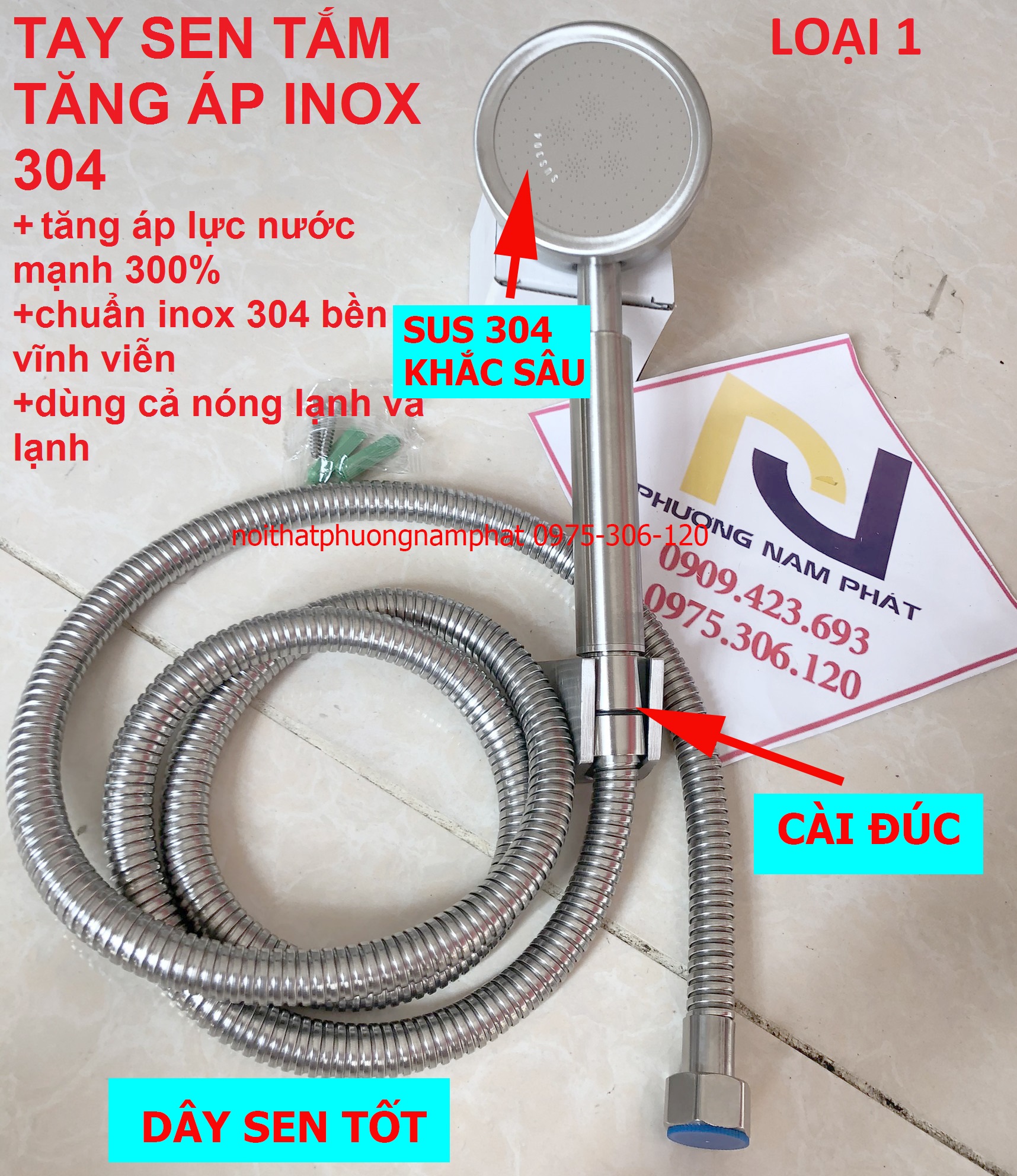 [HCM][TĂNG ÁP MẠNH] Bộ Tay Sen Tắm Vòi Hoa Sen TĂNG ÁP INOX 304 TS20 và Dây Sen và Cài Sen 100% inox 304 chuẩn không han rỉ