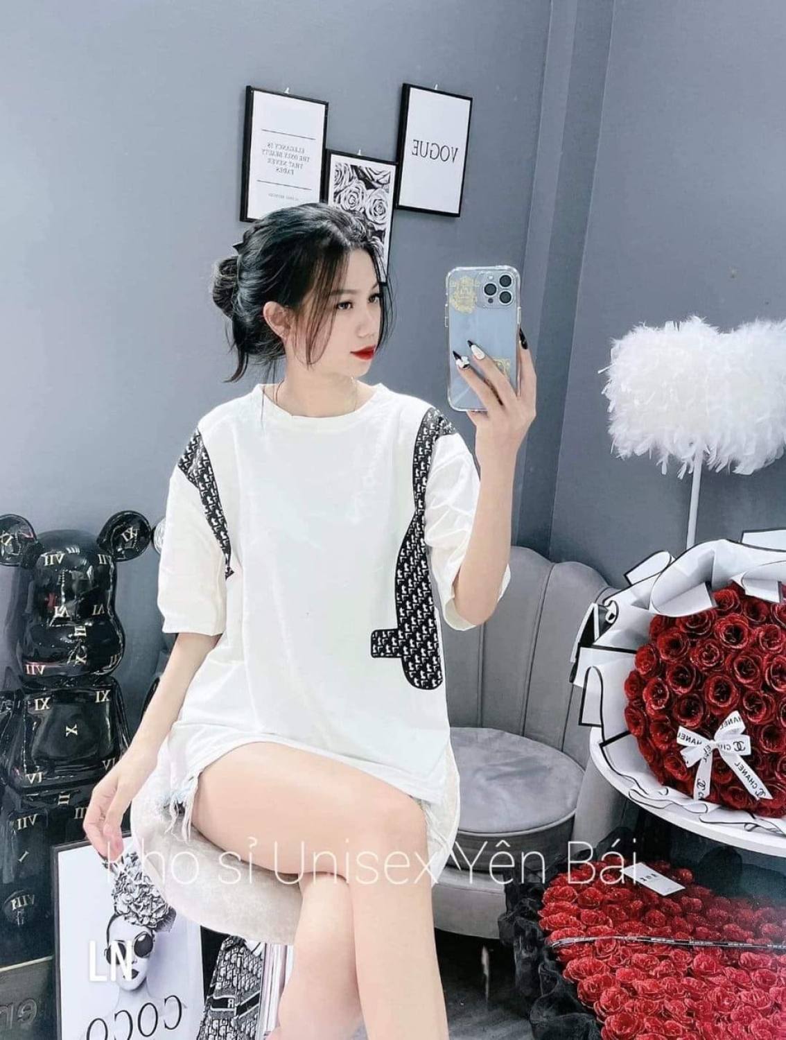 Áo phông viên vai Chất cotton su ,ln