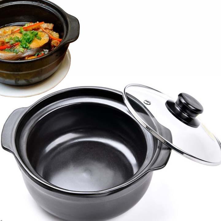 Nồi Đất Nắp Kính 1Lít - Nồi Đất Kho Cá , Kho Thịt
