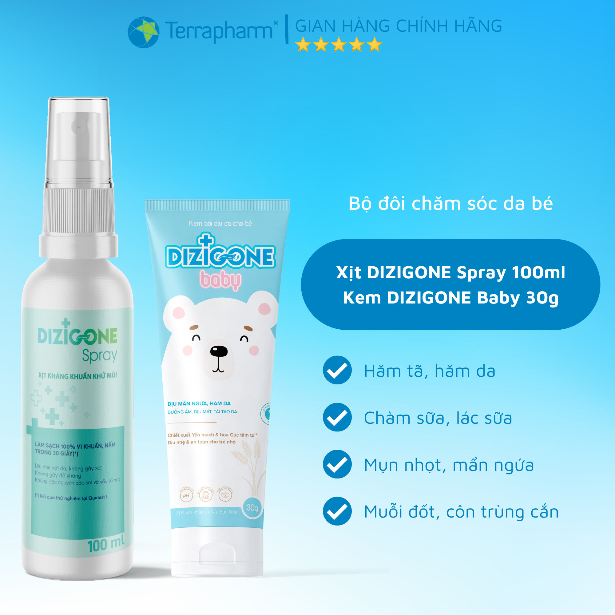 Xịt Dizigone Spray 100ml & Kem Dizigone Baby 30g - Xử lý hăm tã, hăm da