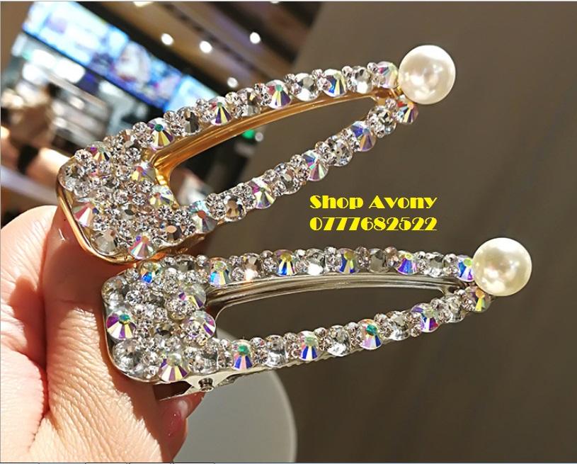 [HCM]kẹp tóc mái đính đá lấp lánh và ngọc trai (9cm)