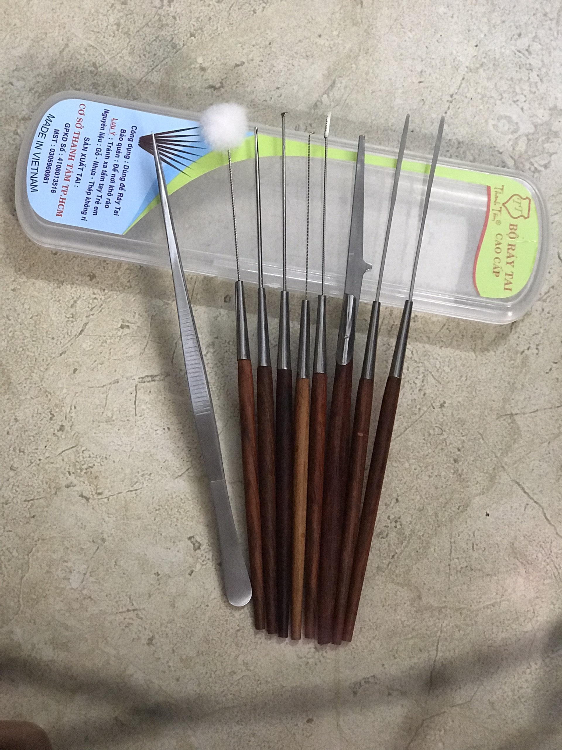 Bộ dụng cụ lấy ráy tai - móc ráy tai ( HỘP NHỰA - GỖ HƯƠNG )