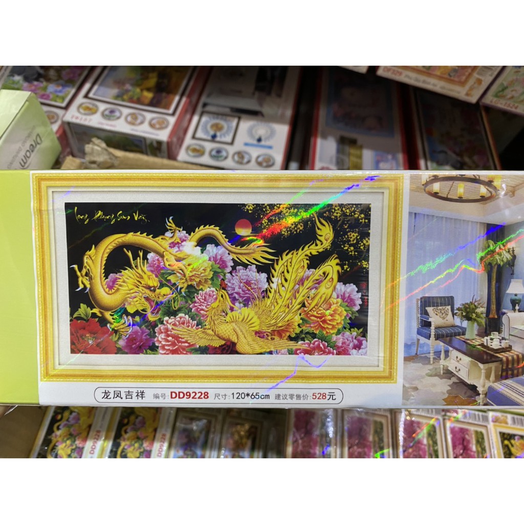 [HCM]Tranh đính đá Long phụng sum vầy DD9228 kích thước 120*65cm [Hàng có sẵn]
