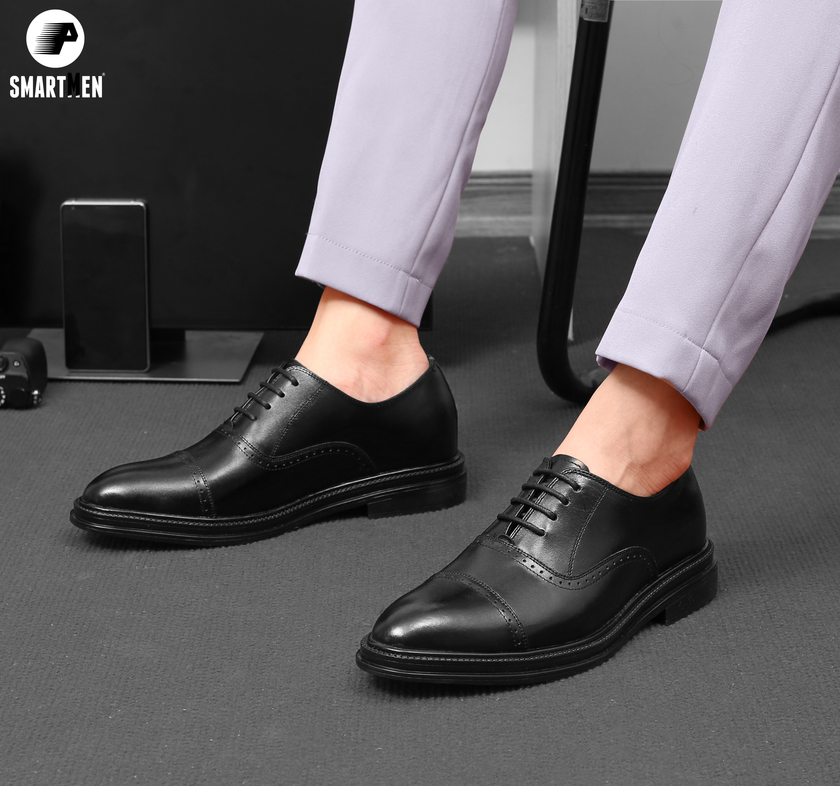Giày Công sở Tăng chiều cao SMARTMEN GD-400 Đen