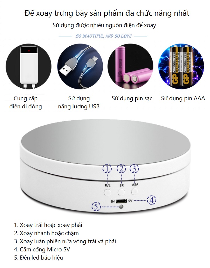 Đế xoay trưng bày sản phẩm 3kg cắm USB