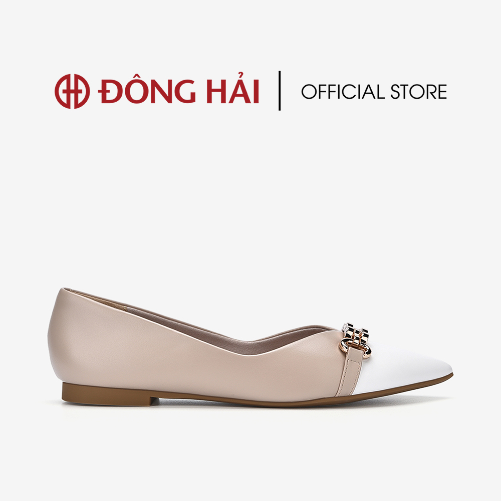 Giày bệt búp bê đông hải mũi nhọn phối màu khóa xích đế cao su - g81m6