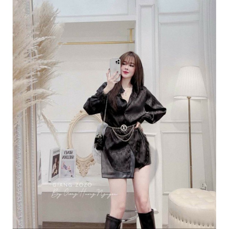 Áo sơ mi lụa gấm fom thụng cao cấp