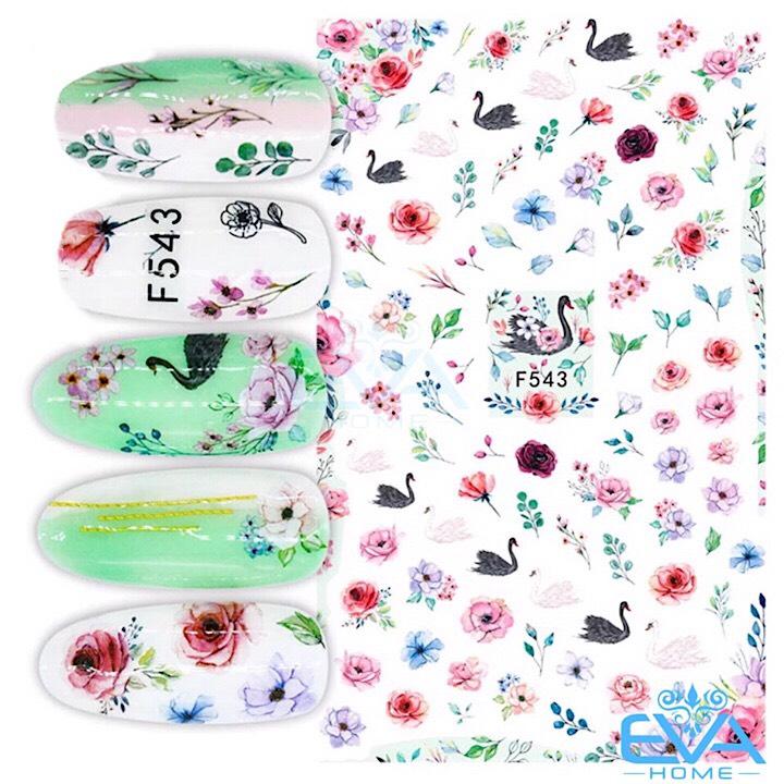 [HCM]Miếng Dán Móng Tay 3D Nail Sticker Tráng Trí Hoạ Tiết Bông Hoa Và Thiên Nga F543