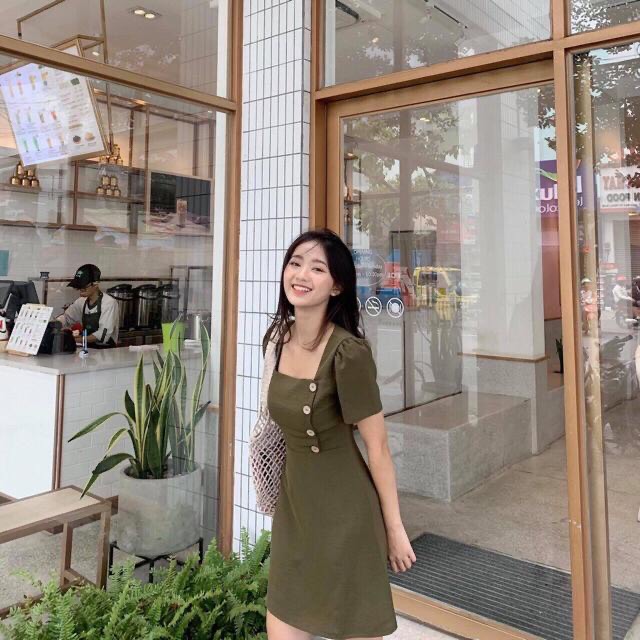 [HCM]Đầm Nữ Cổ Vuông Cách Điệu Xinh Đẹp