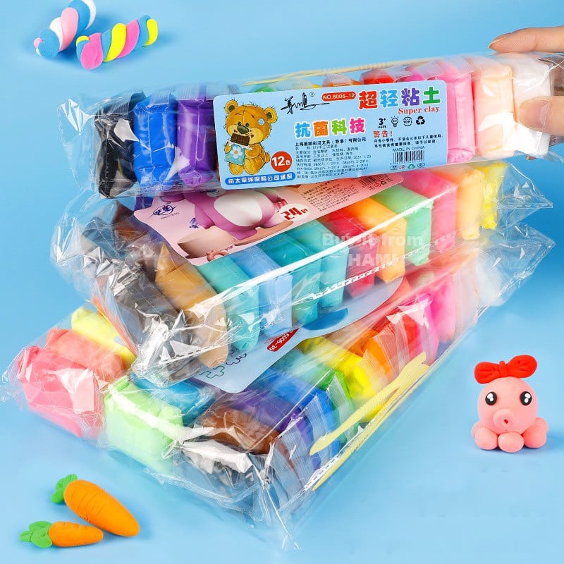 Đất Sét Tự Khô 24 Màu An Toàn Nặn Hình Cao Cấp Siêu Nhẹ Dành Cho Bé Làm Butter Slime Trang Trí