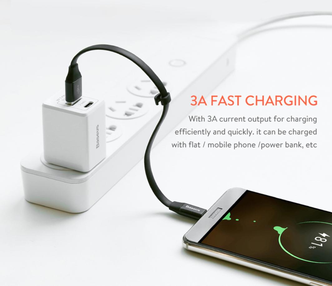 Baseus Cáp sạc và truyền dữ liệu tốc độ cao Baseus Nimble 2in1 chân Lightning & Micro USB dài 23cm,sạc siêu nhanh