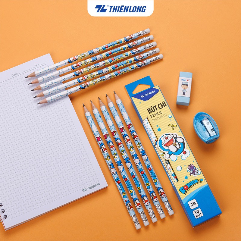 Hộp 10 cây bút chì gỗ 2b có gôm thiên long mã tp-gp009/do giá sỉ
