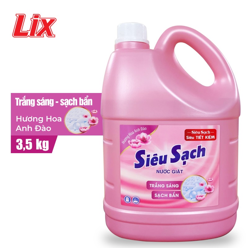Can nước giặt Lix Siêu Sạch Hương Hoa Anh Đào 3.5Kg - Tẩy Sạch Vết Bẩn Cực Mạnh
