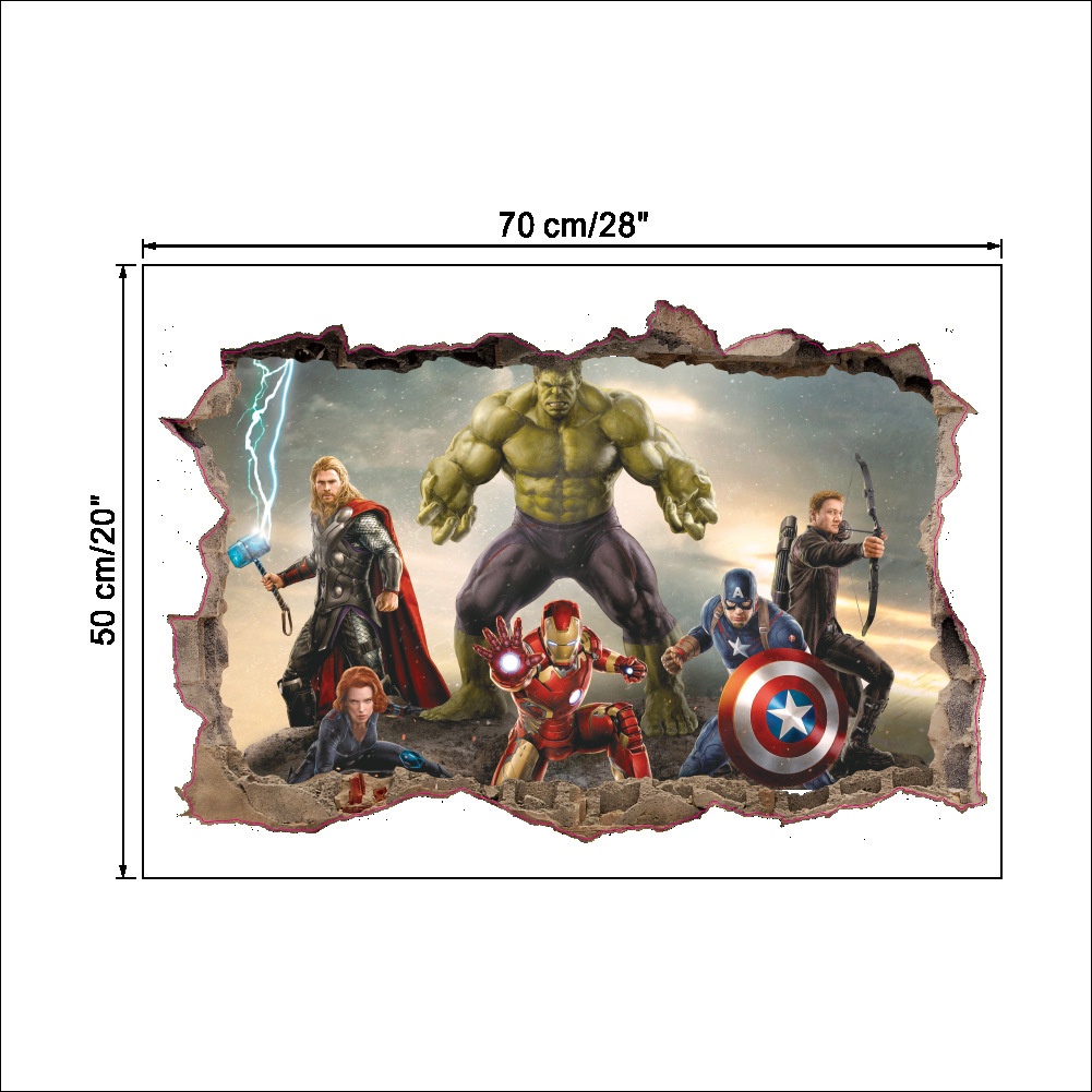 Miếng dán tường 3D hình siêu anh hùng Marvel The Avengers
