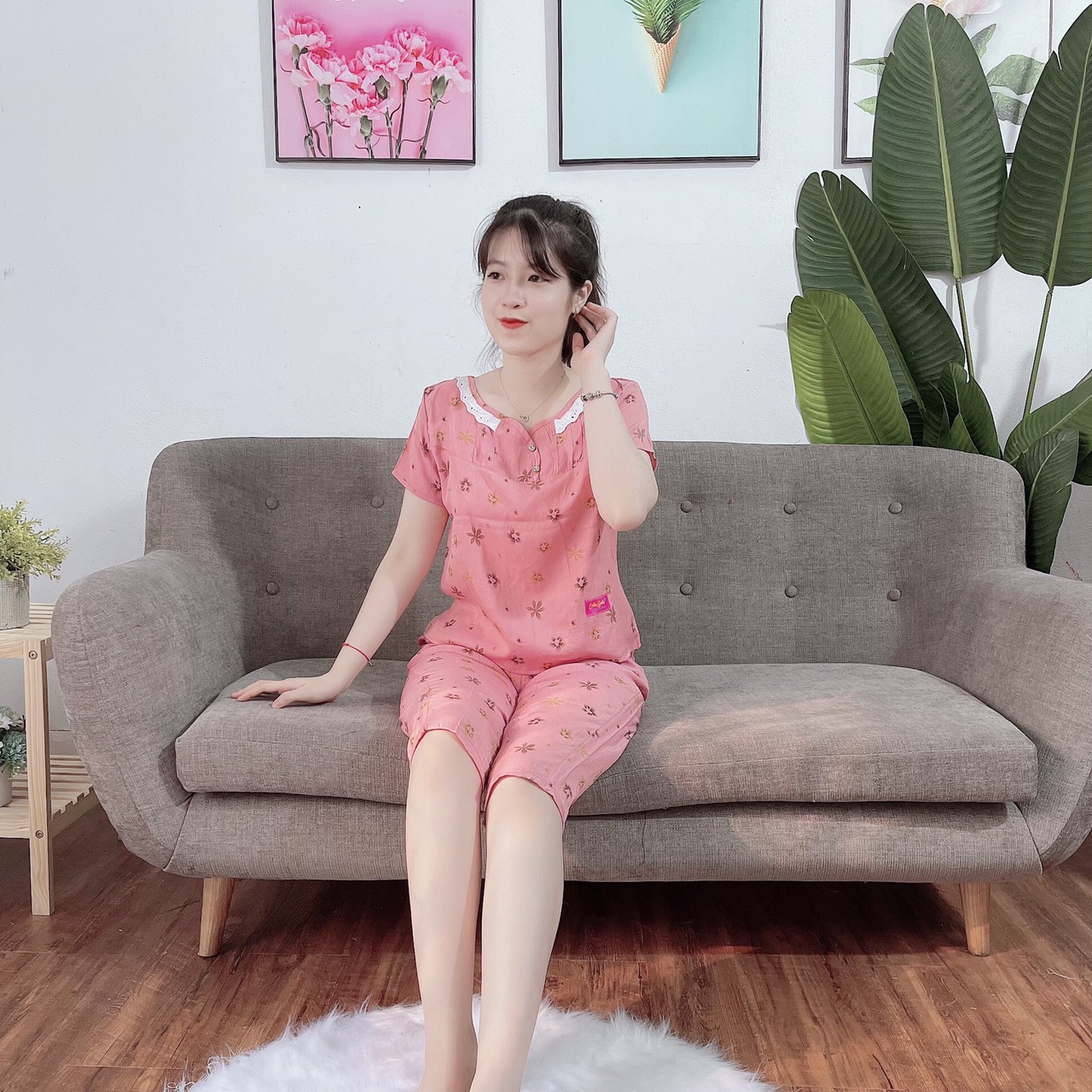 [Đồ Ngủ] Đồ Bộ Mặc Nhà Quần Lửng Chất Đũi Lạnh Loại 1