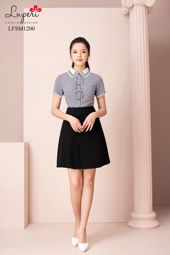Áo sơ mi nữ LUPERI LFSM1200 dáng suông, kẻ sọc caro, thiêu ren tay, áo sơ mi kiểu nữ, áo sơ mi nữ đẹp, áo sơ mi tay ngắn nữ, áo sơ mi nữ đẹp LFSM1200