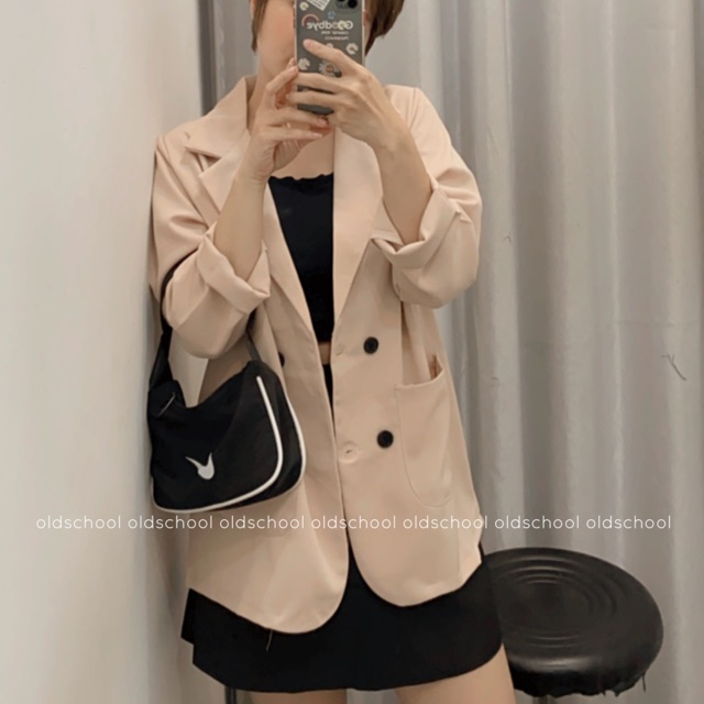 (Oldschoolcloth)ÁO BLAZER BE NHẠT 4 CÚC (ảnh thật/sẵn)