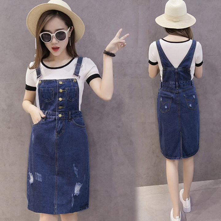 [HCM]Chân Váy Yếm Jean Nữ Duyên Dáng