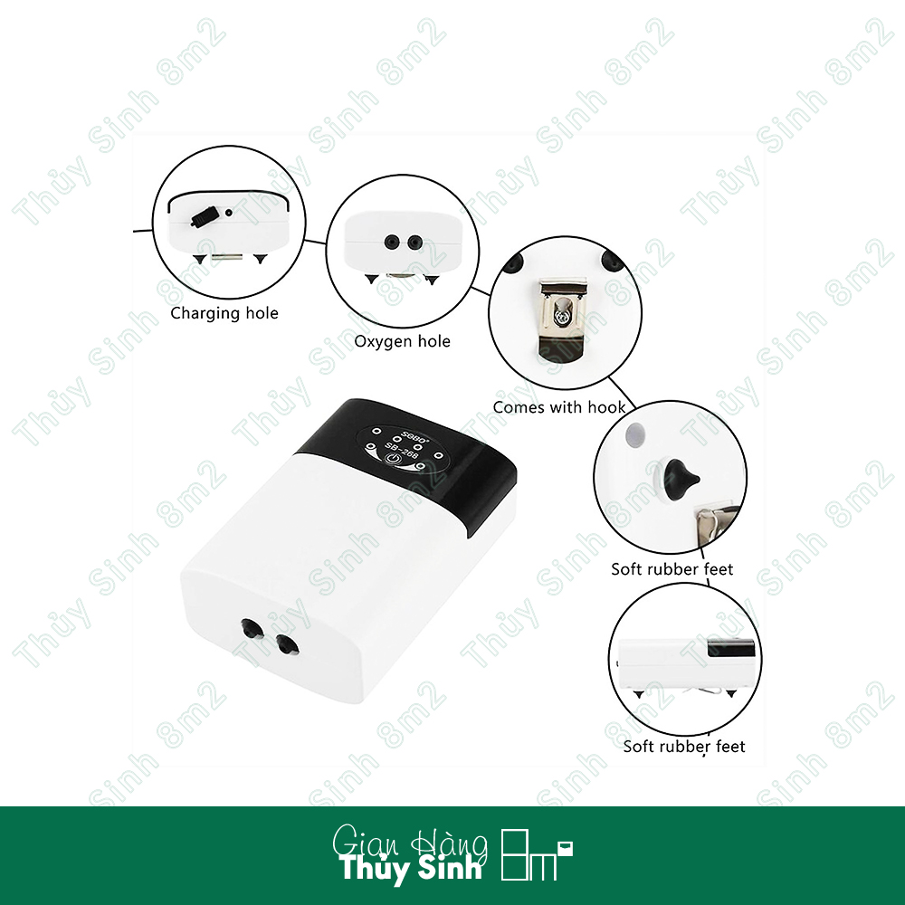 Máy Sủi Oxy Tích Điện SOBO Siêu Êm | Máy Sủi Oxy Mini Cho Hồ Cá | 8m2