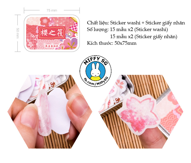 Hộp thiếc 60 sticker HOA ANH ĐÀO