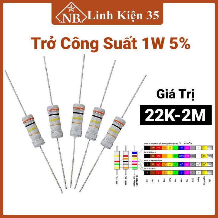 Gói 10 con trở vạch công suất 1w 5%, điện trở sứ giá trị 22k - 2m