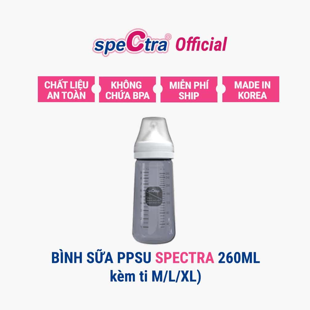 Bình Sữa Cổ Rộng PPSU Spectra - 260ml, Lỗ Khí Kép Chống Đầy Hơi, Hàng Chính Hãng (Size M/ L/ XL)
