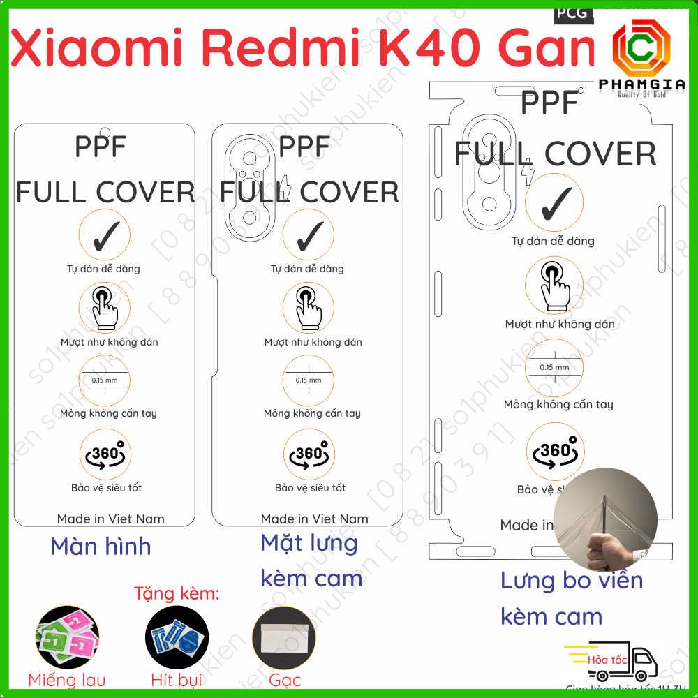 Dán PPF Xiaomi Redmi K40 Gaming loại trong, nhám dành cho màn hình, mặt lưng, full viền