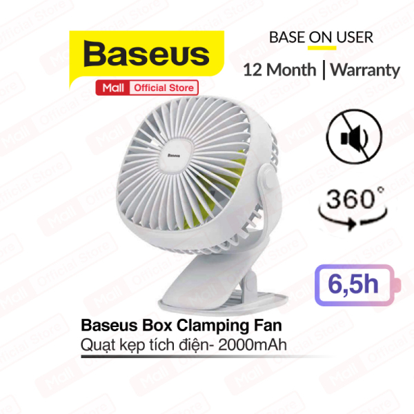 Quạt mini kẹp bạn có đèn ngủ baseus chính hãng xoay 360 Quạt tích điện mini kẹp bàn có đèn Baseus chính hãng