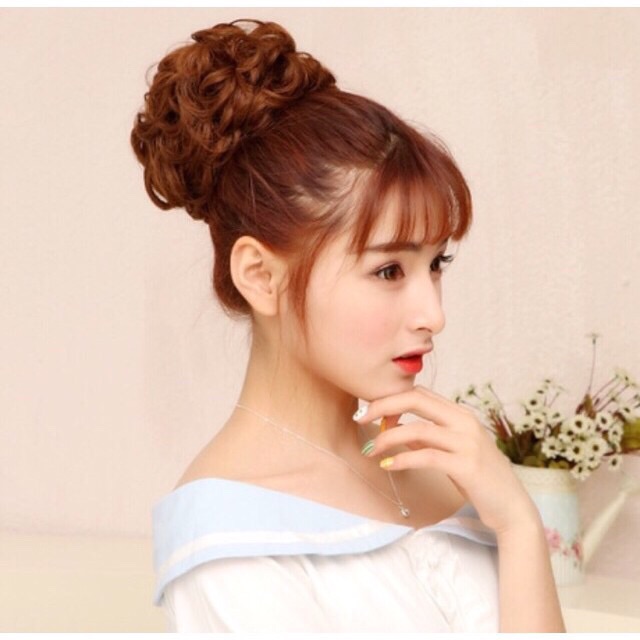 Tóc giả búi cột xoăn❤️💕 ảnh thật